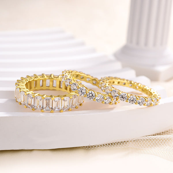 4PC Luxury Emerald Cut Stackable Wedding Band Set in Sterling Silver