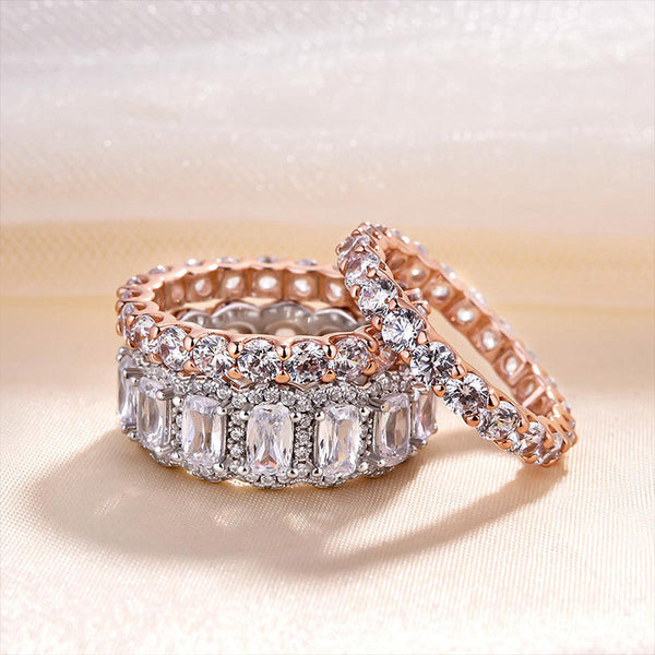 3PC Stunning Cushion Cut Wedding Band Set for Women