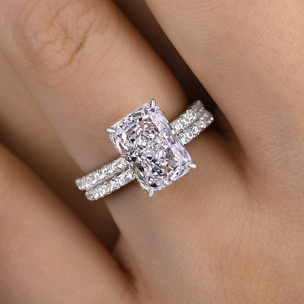 Gorgeous Radiant Cut Wedding Ring Set in Sterling Silver
