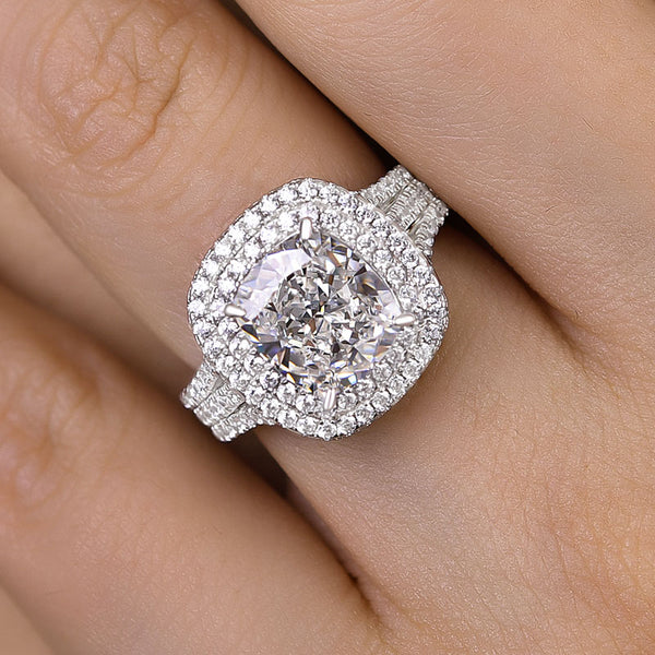 Sparkle Three Shank 3 Carat Cushion Cut Halo Women's Engagement Ring