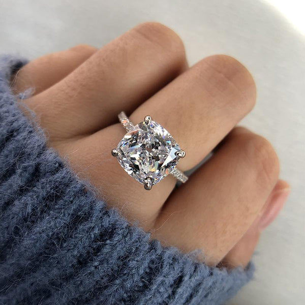 Exquisite 3.5 Carat Cushion Cut Women's Engagement Ring in Sterling Silver
