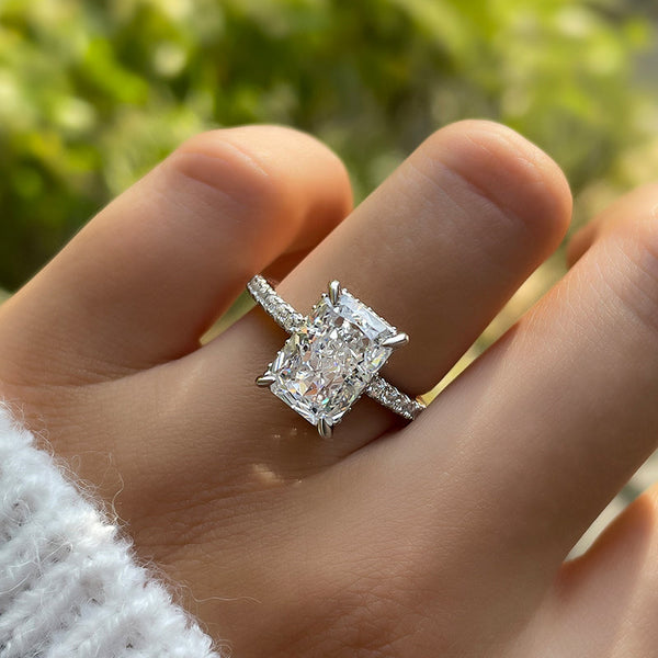 Exquisite Radiant Cut  Women's Engagement Ring in Sterling Silver