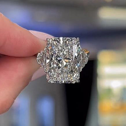 7 Carat Sparkle Radiant Cut Three Stone Engagement Ring in Sterling Silver