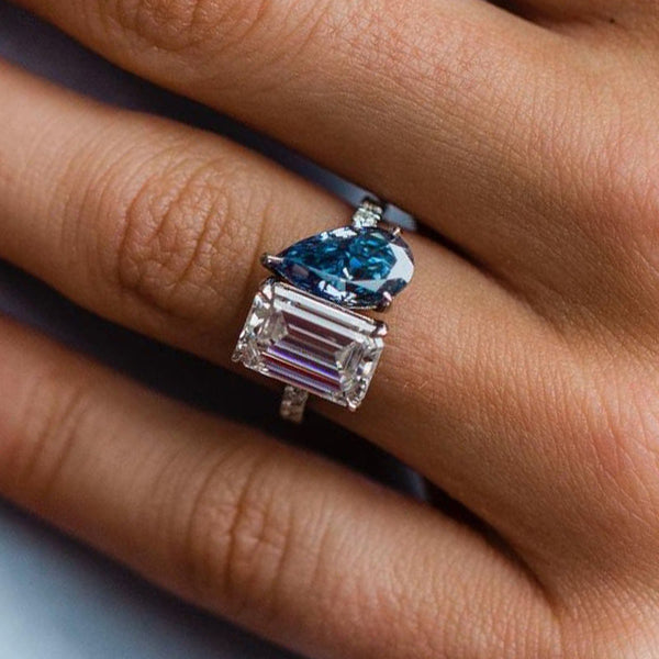 Unique Double Stones Design Blue Stone Women's Engagement Ring