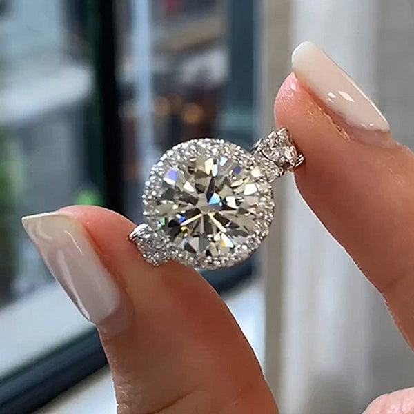 Luxurious 3 Carat Round Cut Halo Engagement Ring in Sterling Silver