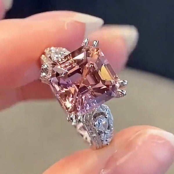 Stunning 6 Carat Asscher Cut Morganite Pink Women's Engagement Ring