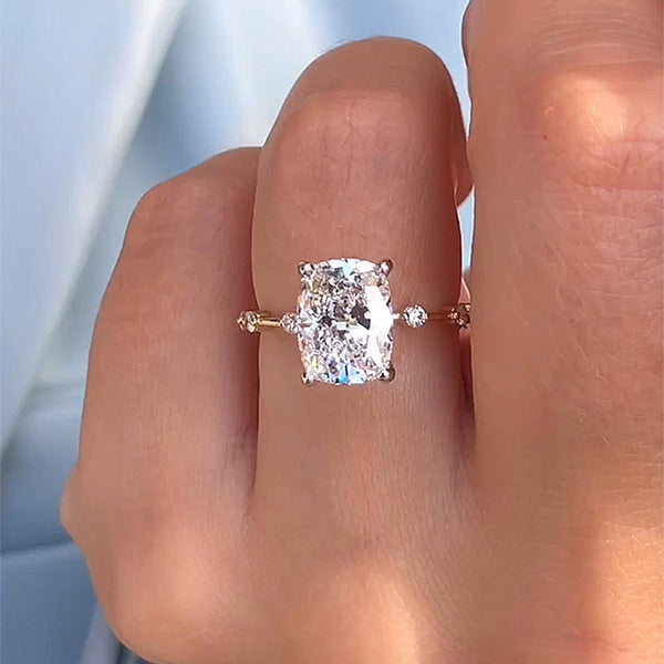 Unique Crushed Ice Cushion Cut Women's Engagement Ring in Sterling Silver