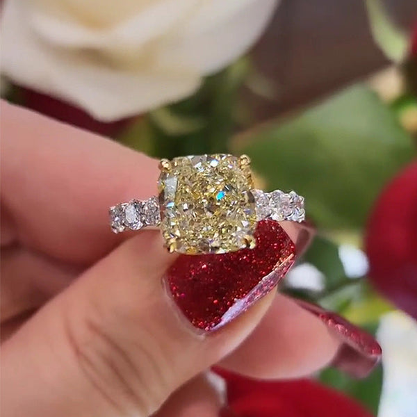 Exquisite 4.5 Carat Cushion Cut Yellow Sapphire Engagement Ring