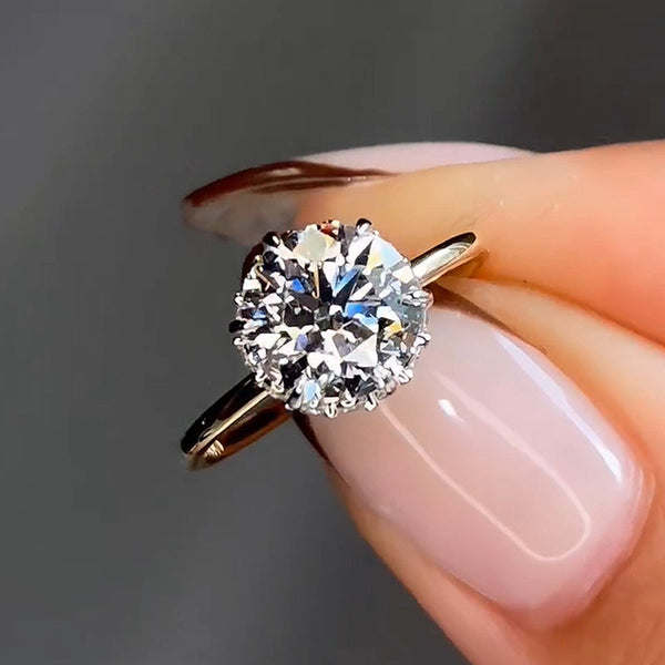 Classic 2.0 Carat Moissanite Round Cut Two-tone Women's Engagement Ring