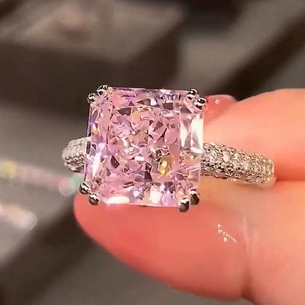 Precious 10 Carat Pink Stone Radiant Cut Engagement Ring