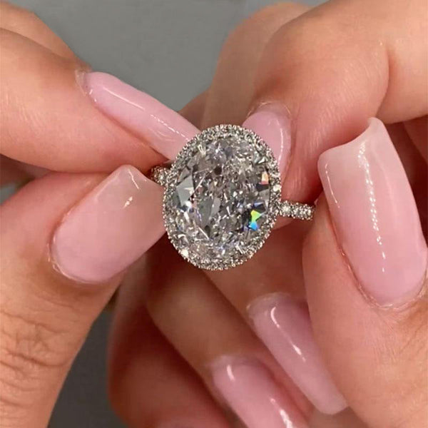 Vintage White Gold Oval Cut Simulated Diamond Halo Engagement Ring