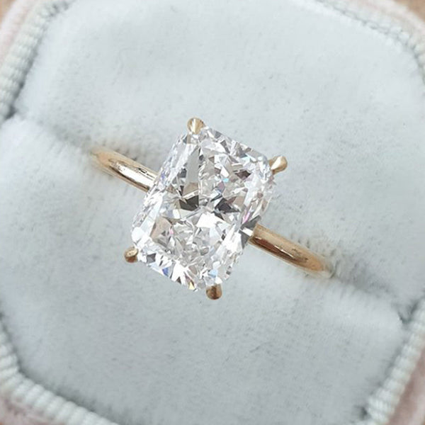 Elegant Yellow Gold Radiant Cut Simulated Diamond Women's Engagement Ring