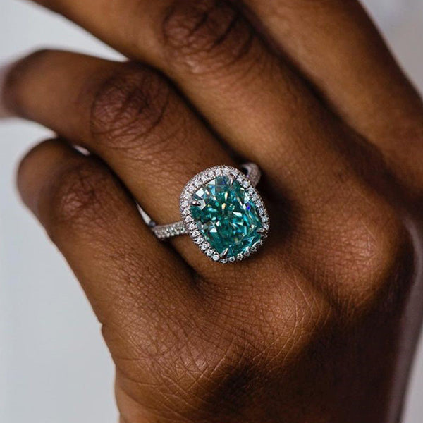Luxurious Halo Cushion Cut Paraiba Tourmaline Engagement Ring for Women