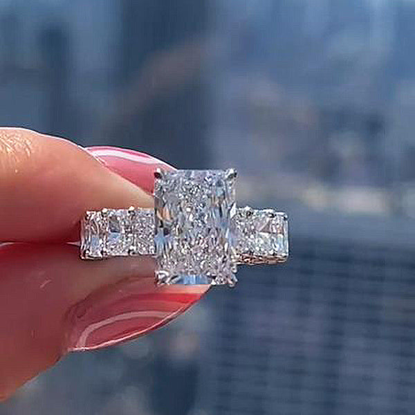 Exquisite Radiant Cut Engagement Ring for Women in Sterling Silver