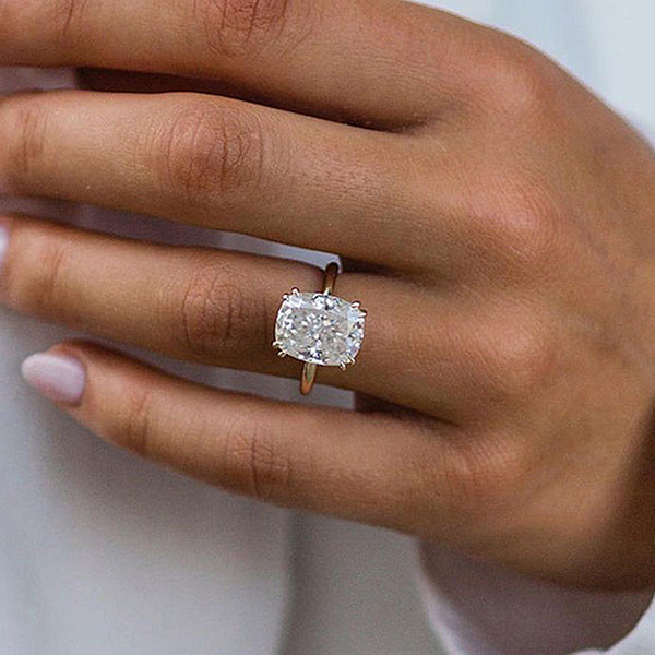 Excellent Yellow Gold Cushion Cut Women's Engagement Ring in Sterling Silver