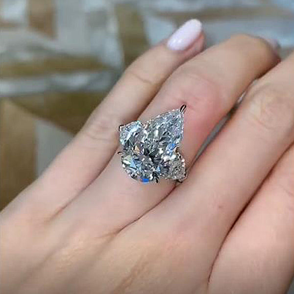 8 Carat 4 Prong Pear Cut Three Stone Engagement Ring in Sterling Silver