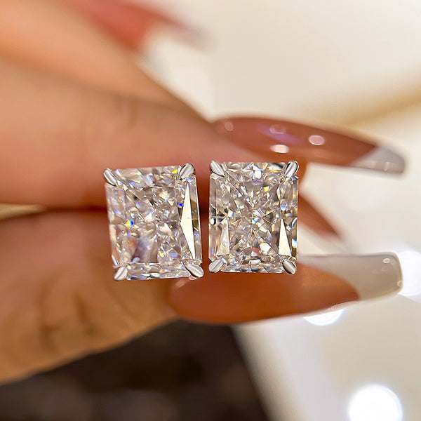 Classic Radiant Cut Women's Stud Earrings in Sterling Silver