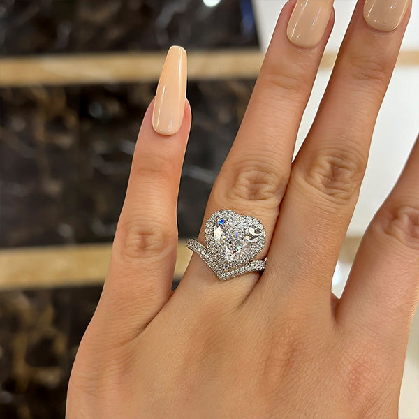 Unique 3.0 Carat Heart Cut Engagement Ring in Sterling Silver