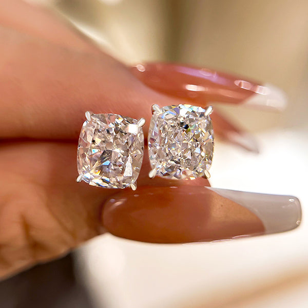 Classic Crushed Ice Cushion Cut Women's Stud Earrings in Sterling Silver