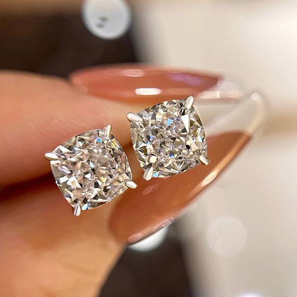 Timeless 3.0 Carat Cushion Cut Sterling Silver Women's Stud Earrings