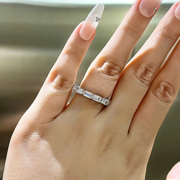Exquisite Emerald Cut Wedding Band in Sterling Silver