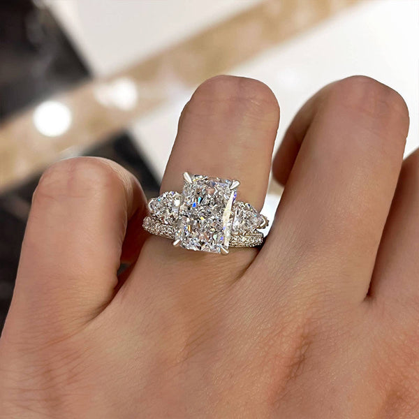 Attractive Radiant Cut & Heart Cut Three Stone Wedding Set in Sterling Silver