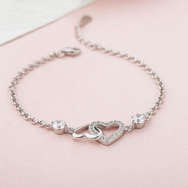 Exquisite Sterling Silver Double Heart Bracelet for Women