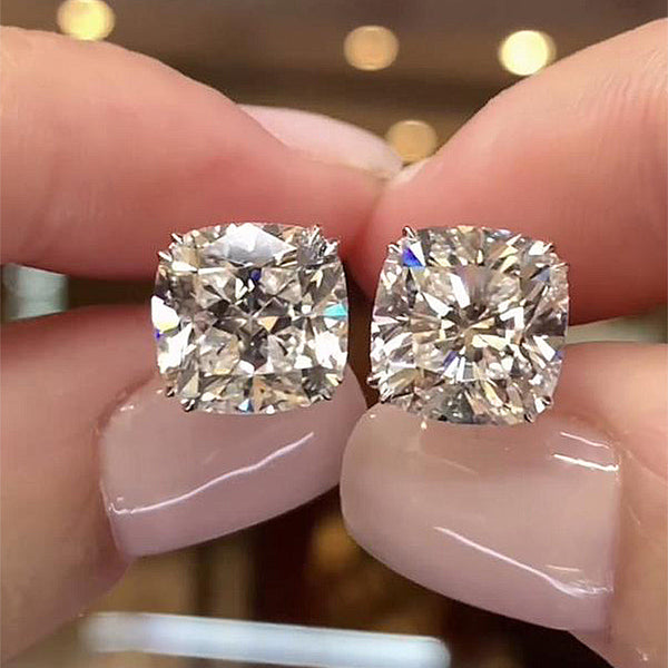 Glittering Crushed Ice Cushion Cut Stud Earrings for Women in Sterling Silver