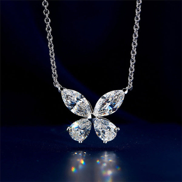 Romantic Butterfly Design Women's Pendant Necklace in Sterling Silver