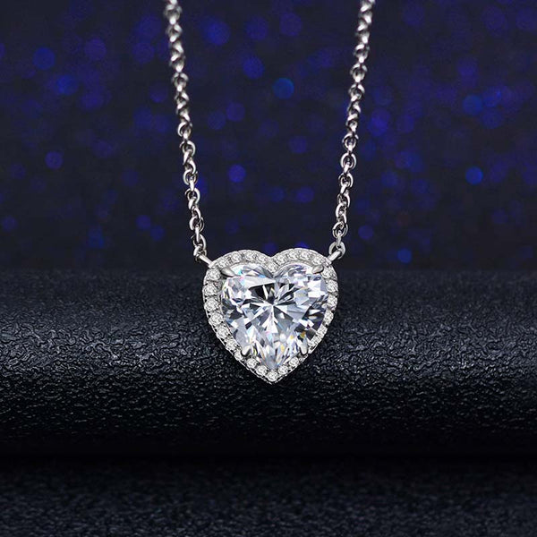 Lovely Halo Heart Cut Necklace for Women in Sterling Silver