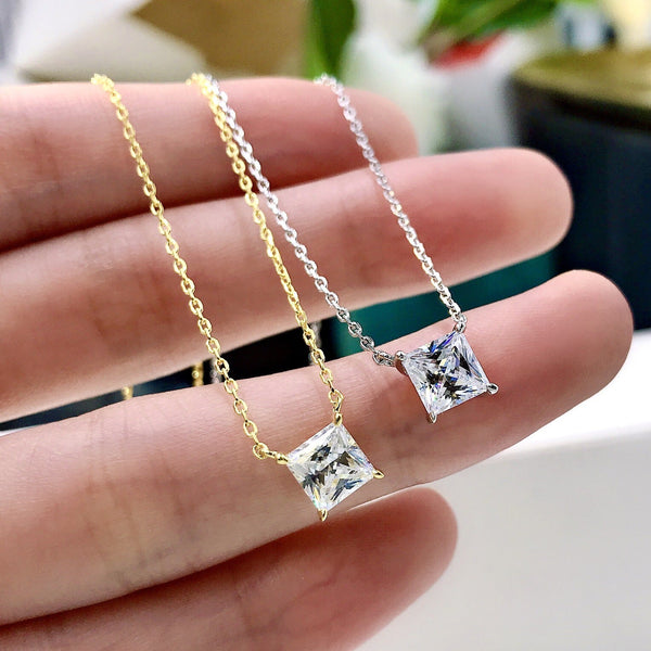 Elegant Princess Cut Pendant Necklace in Sterling Silver