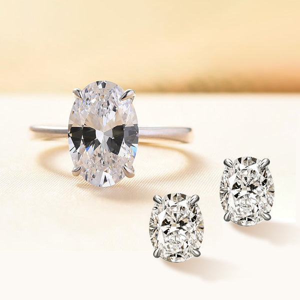 Classic Oval Cut 2PC Jewelry Set for Women in Sterling Silver