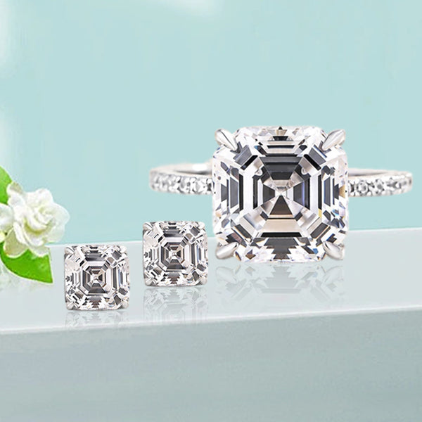 Noble Asscher Cut 2PC Jewelry Set in Sterling Silver