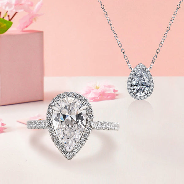 Honorable Halo Pear Cut 2PC Jewelry Set in Sterling Silver