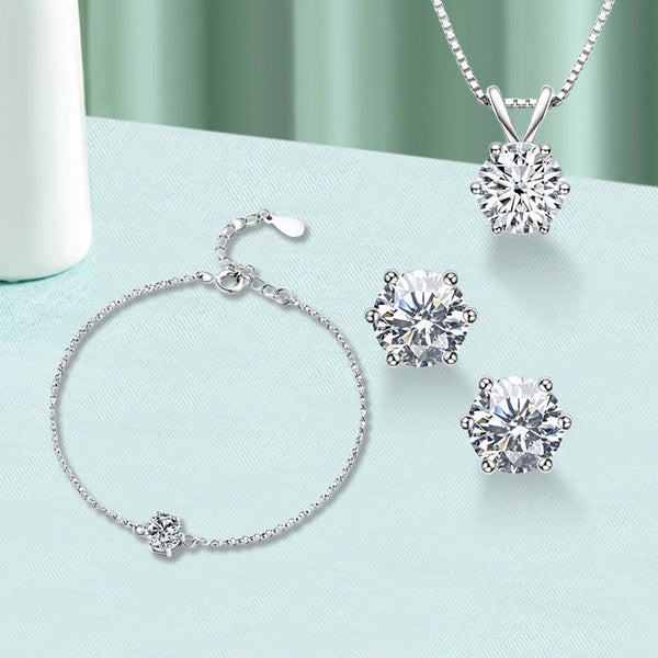 Honorable Moissanite 6 Prong Round Cut Moissanite 3PC Jewelry Set in Sterling Silver