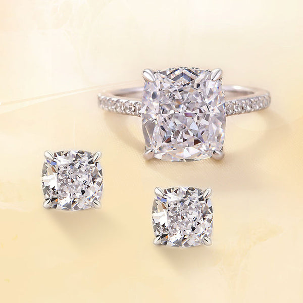 Exclusive Crushed Ice Cushion Cut 2PC Jewelry Set in Sterling Silver