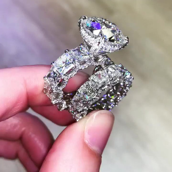 Stunning Round Cut Vintage Sterling Silver Created Diamond Wedding Set