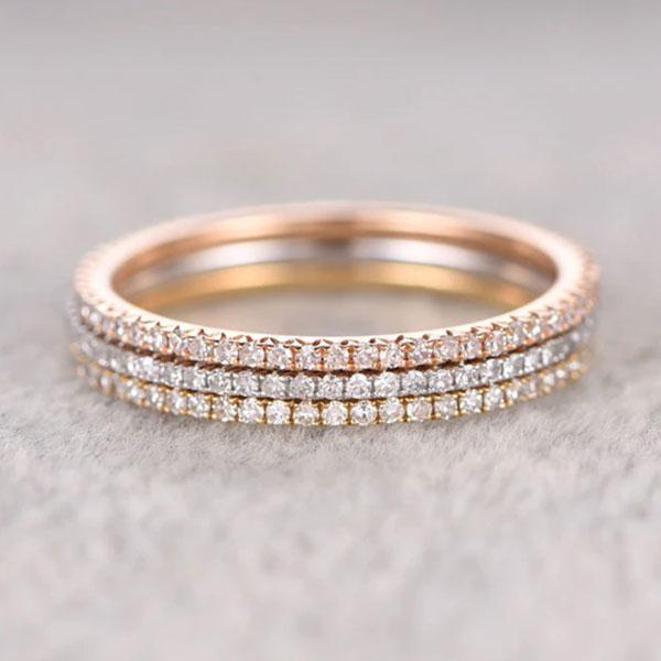 3 Tone Eternity 3PC Stackable Wedding Band Set in Sterling Silver