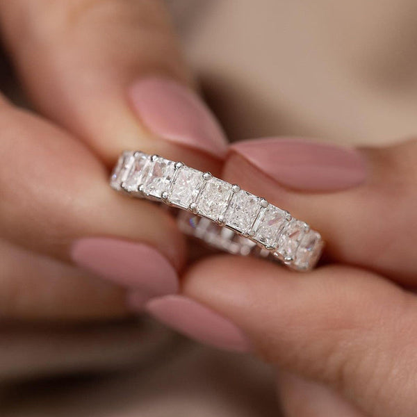Unique Radiant Cut Wedding Band for Women in Sterling Silver