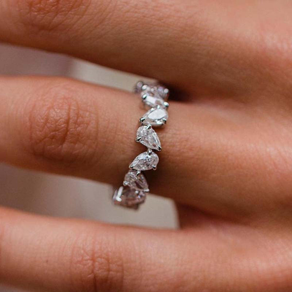 Simple Elegant Full Pear Cut Wedding Band for Women