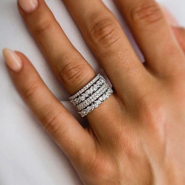 Stunning Marquise & Round Cut 4PC Wedding Band Set in Sterling Silver