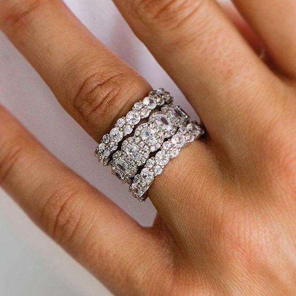 Oval & Round Cut 3PC Wedding Band Set in Sterling Silver
